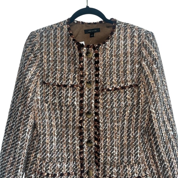 Ann Taylor Metallic Fringe Tweed Blazer Jacket Brown Size 4 NWT - Picture 4 of 12